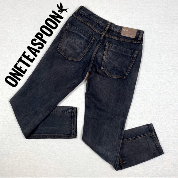 One Teaspoon Awesome Baggies Distressed Relaxed Skinny Ankle Dark Wash Jeans - Picture 13 of 13